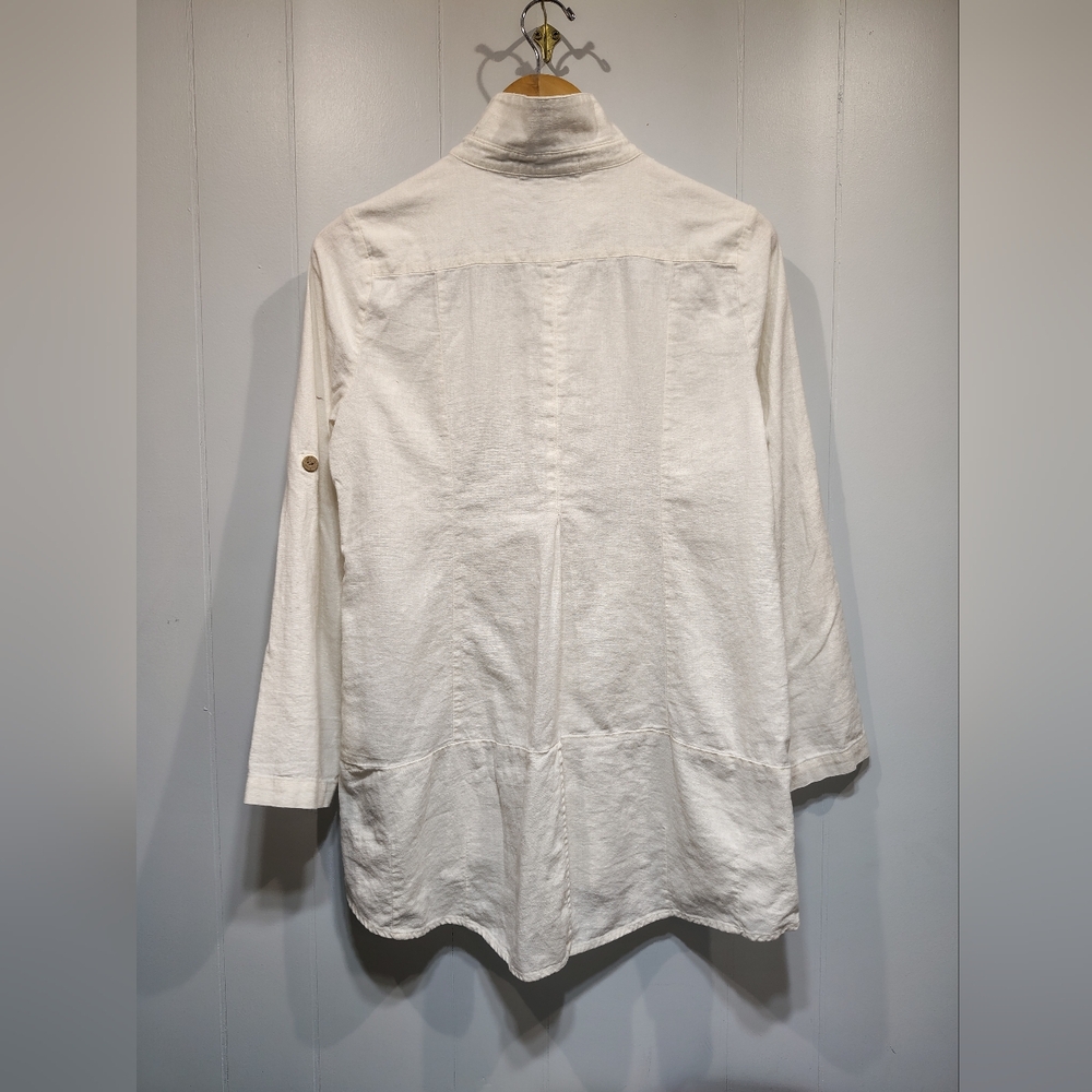 Simply Noelle Linen Blend Button Front Blazer Jacket Ivory Size S/M - Picture 4 of 5